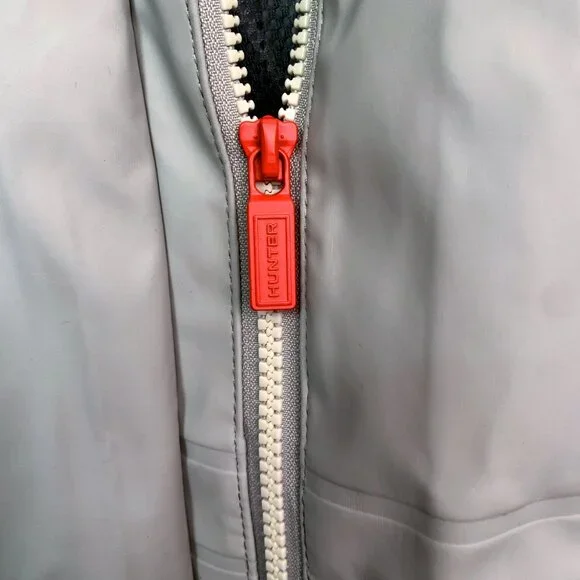 HUNTER Abbey Short Rubberized Rain Jacket w/ Hood XL Silver Grey NWT - Picture 8 of 17